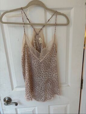 lovestitch Pink Beige Leopard Lace-Trim Cami